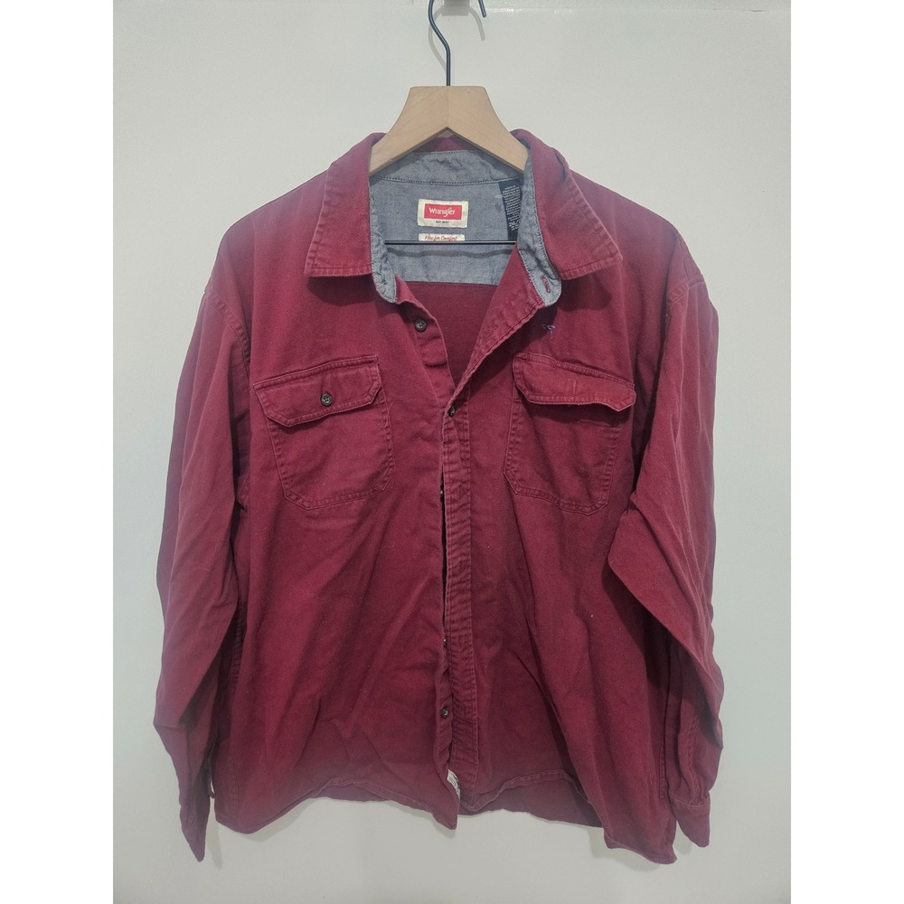 Wrangler Mens Flex for Comfort Button Down Shirt Burgundy Maroon 2XL Long Sleeve